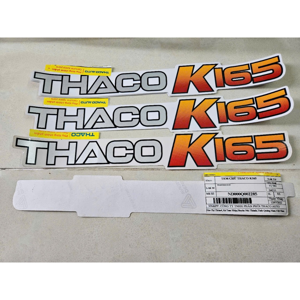 1 đôi tem chữ THACO K165 ( chính hãng dùng cho các dòng xe KIA K165 ...