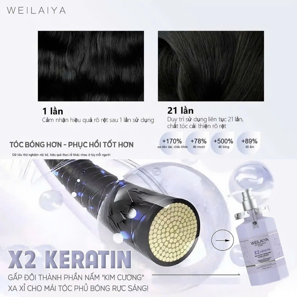 Hấp đa tầng phục hồi liên kết tóc Weilaiya X2 Keratin 450ml phù hợp tóc chẻ ngọn khô xơ hư tổn