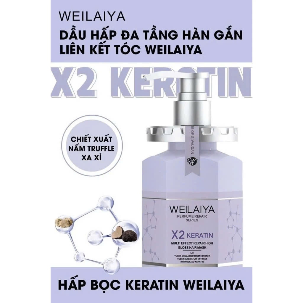 Hấp đa tầng phục hồi liên kết tóc Weilaiya X2 Keratin 450ml phù hợp tóc chẻ ngọn khô xơ hư tổn