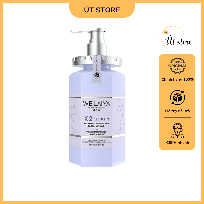 Hấp đa tầng phục hồi liên kết tóc Weilaiya X2 Keratin 450ml phù hợp tóc chẻ ngọn khô xơ hư tổn
