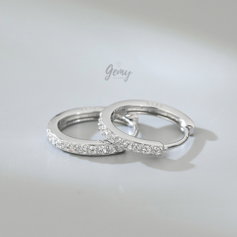 Khuyên tai nam bạc 925 tròn trơn đính đá nhiều size cá tính màu bạc (1 chiếc) KN96 KN82 | GEMY SILVER