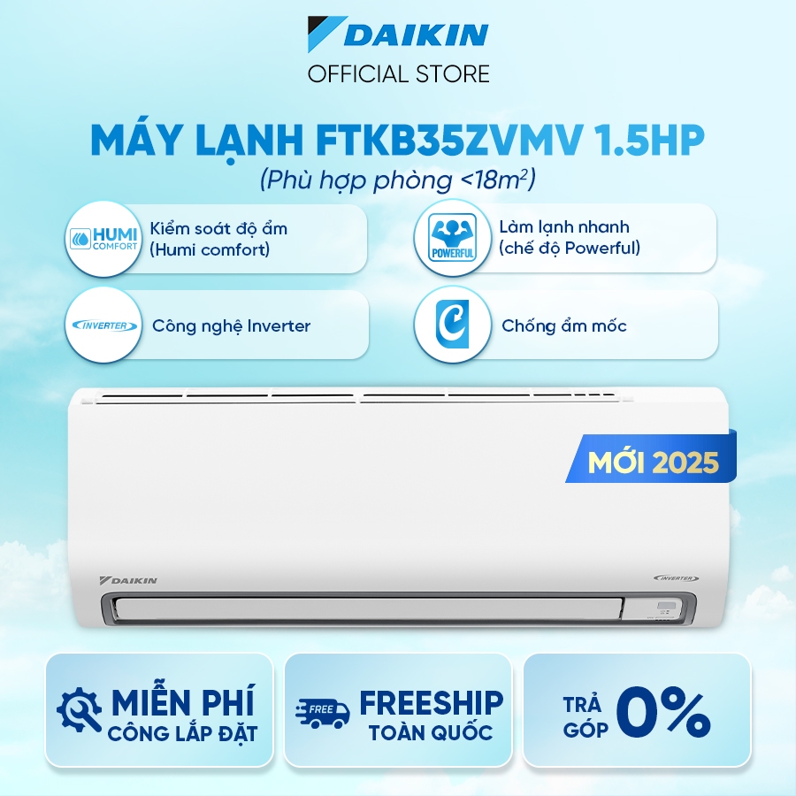 Ảnh MỚI 2025 - Máy Lạnh Daikin Inverter 1 chiều FTKB35ZVMV 1.5HP 12.000BTU 1