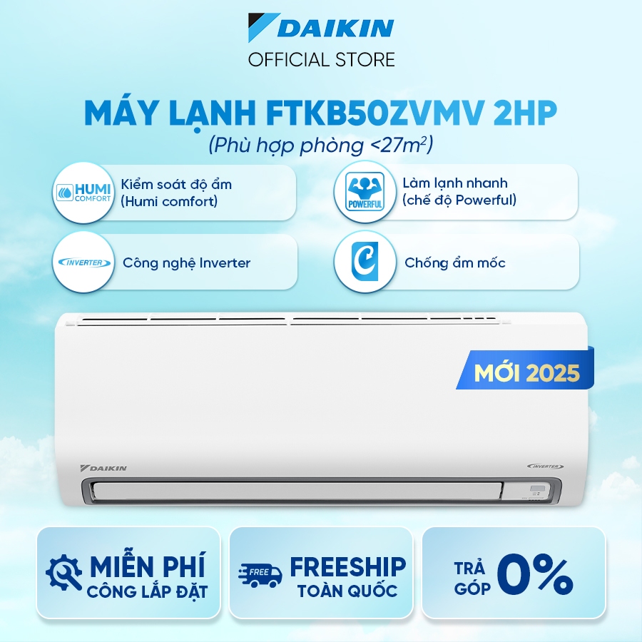 Ảnh MỚI 2025 - Máy Lạnh Daikin Inverter 1 chiều FTKB50ZVMV 2HP 18000BTU 2