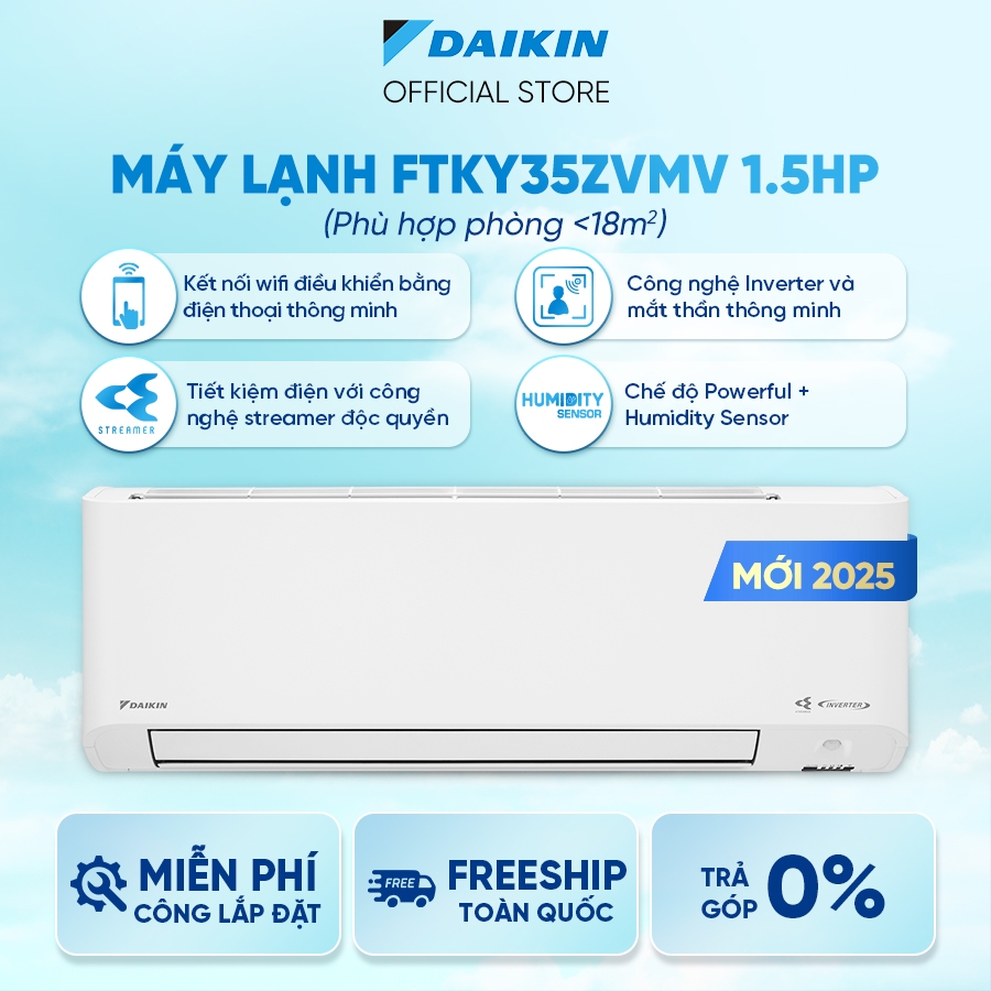 Ảnh MỚI 2025 - Máy Lạnh Daikin Inverter 1 chiều FTKY35ZVMV 1.5HP 12000BTU 1