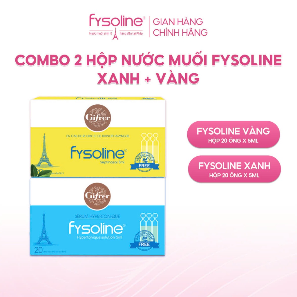Combo Fysoline Vàng 20 Ống (Date T4.2027) + Xanh 20 Ống Hỗ Trợ Giảm Viêm Mũi, Sổ Mũi Cho Bé