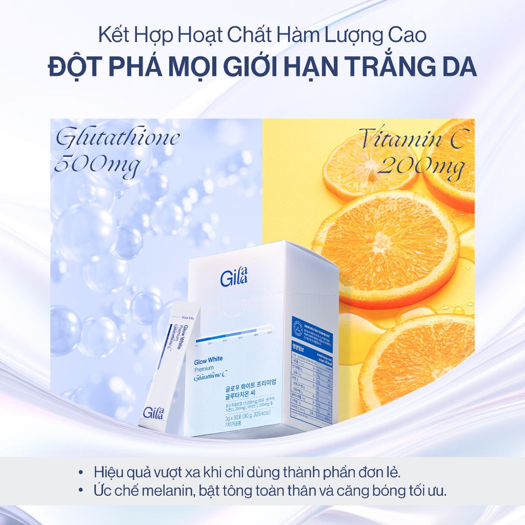 Ảnh Combo 2 Hộp Bột Ngậm Trắng Da Ngừa Nám Toàn Thân Glutathione C GILAA (3g x60 gói) 4