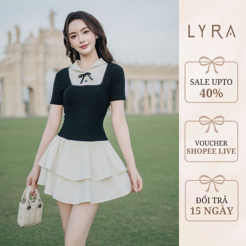 Ảnh LYRA DESIGN - Váy đầm nữ ngắn tay thiết kế Meli Dress cổ yếm cách điệu phối nơ chân váy xòe style tiểu thư - LWNVD030 1