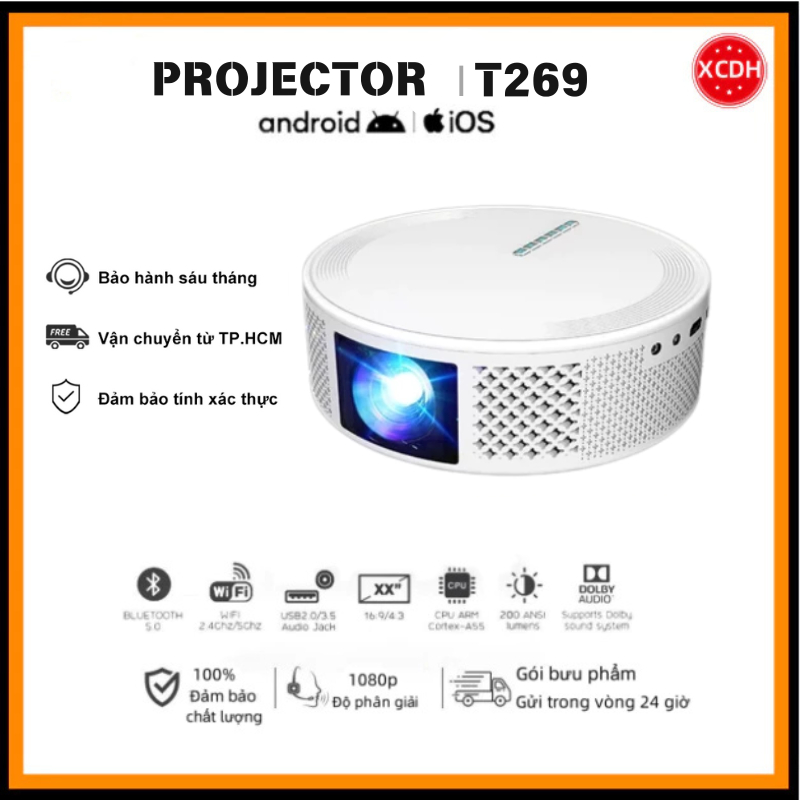 Máy Chiếu Mini 4K T269, Máy Chiếu Mini Full HD có cổng HDMI Kết Nối ...