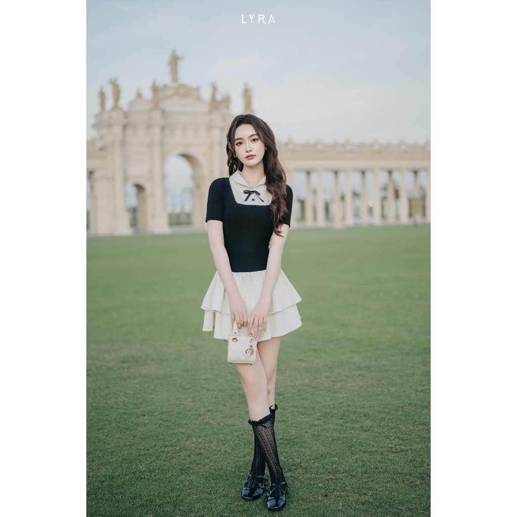 Ảnh LYRA DESIGN - Váy đầm nữ ngắn tay thiết kế Meli Dress cổ yếm cách điệu phối nơ chân váy xòe style tiểu thư - LWNVD030 2
