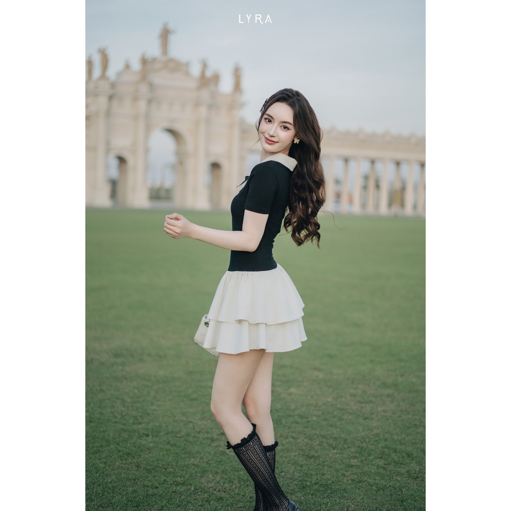 Ảnh LYRA DESIGN - Váy đầm nữ ngắn tay thiết kế Meli Dress cổ yếm cách điệu phối nơ chân váy xòe style tiểu thư - LWNVD030 3