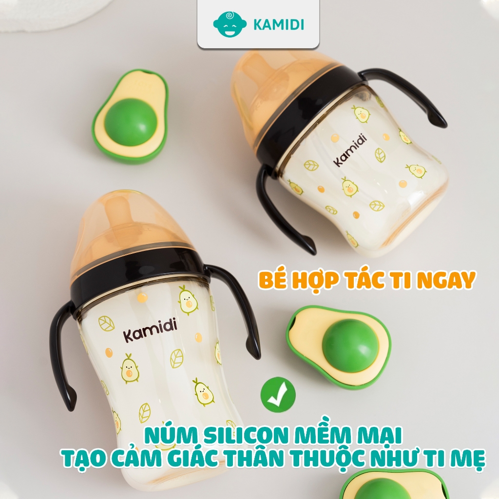 Ảnh Bình Sữa Kamidi Chất Liệu PPSU Họa Tiết Bơ Dung Tích 210ml/300ml 2