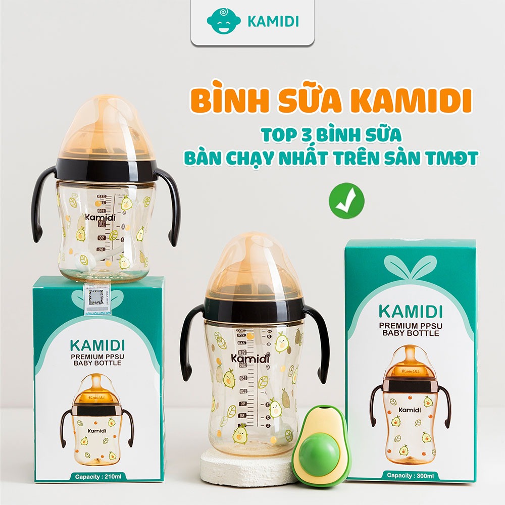 Ảnh Bình Sữa Kamidi Chất Liệu PPSU Họa Tiết Bơ Dung Tích 210ml/300ml 1