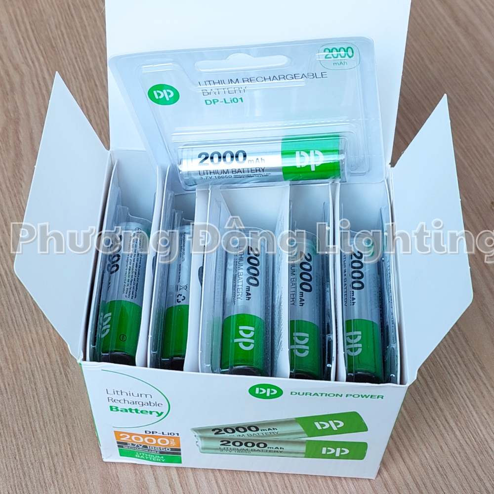 HÀNG CHÍNH HÃNG Hộp 10 Viên Pin DP 18650 2000mAh Chính Hãng Cao Cấp ( Đầu Nhọn )