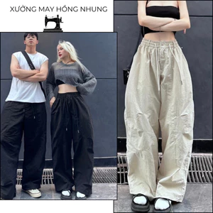 Quần Dài Chất Gió Nhăn Dáng Thụng Ống Rộng Nam Nữ Unisex HỒNG NHUNG
