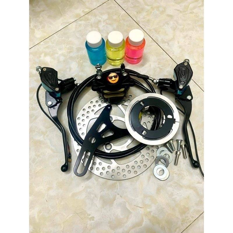 (tặng dầu) combo phanh đĩa sau xe điện kèm tay phanh bình dầu liền gắn mọi dòng xe (tặng kèm ốc, long đen)