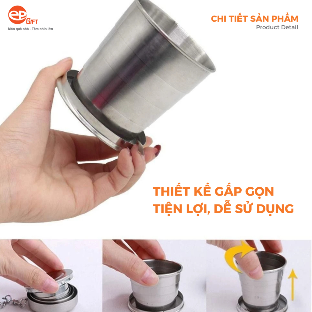 Cốc Gấp Gọn Du Lịch Epvina Gift Inox 304, Inox 201 Dung Tích 150ml