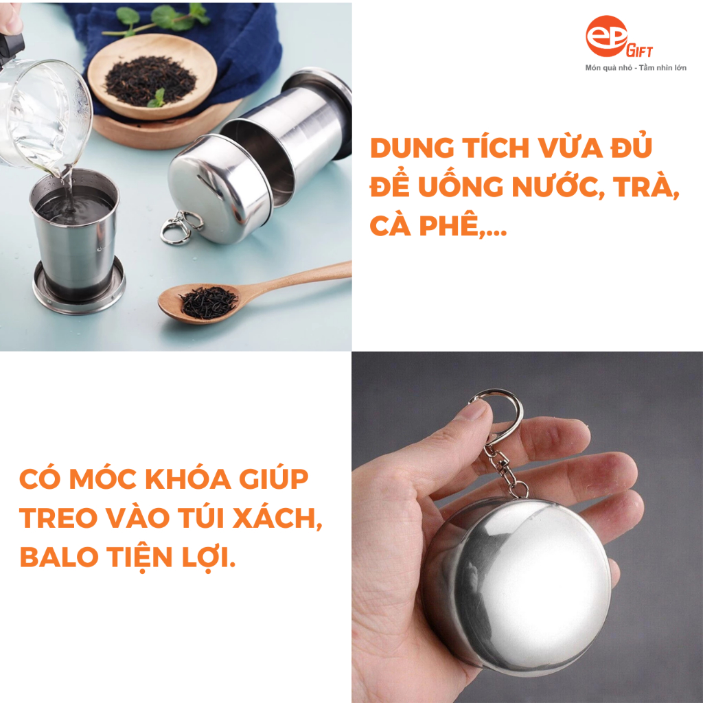Cốc Gấp Gọn Du Lịch Epvina Gift Inox 304, Inox 201 Dung Tích 150ml