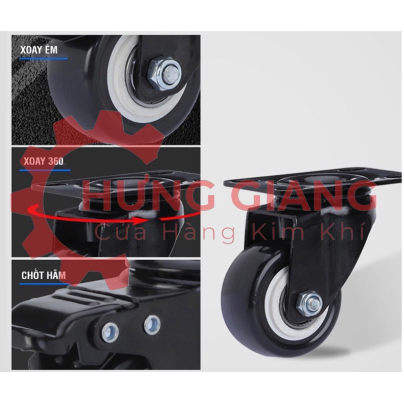 Bánh Xe Đẩy PVC Chịu Tải 200kg Có Khoá