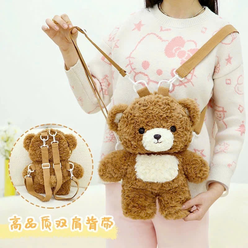 Balo gấu bông teddy bụng trắng túi đeo gấu bông teddy ngăn đựng khoá kéo rộng dãi chất liệu vải lông cừu cao cấp