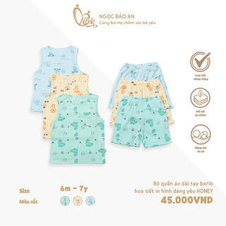 HONEY (1-8Y) Bộ quần áo sát nách borib mềm mịn, thoáng mát, thấm hút mồ hôi tốt dành cho bé trai từ 10kg đến 27kg