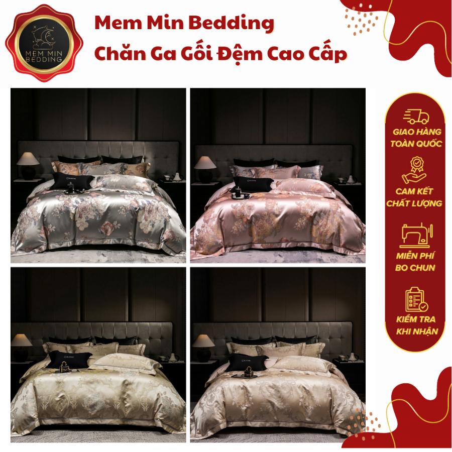 (TỔNG HỢP 21 )Bộ Chăn Ga Gối Gấm Dệt Cao Cấp Họa Tiết Vân Chìm Tinh Tế Trang Nhã Thanh Lịch -  MemMinbedding Luxury/
