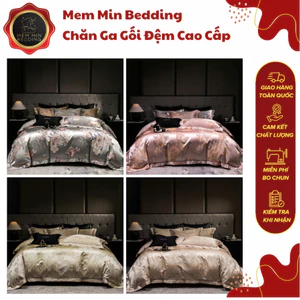 Bộ Chăn Ga Gối Gấm Dệt Cao Cấp Họa Tiết Vân Chìm Tinh Tế Trang Nhã Thanh Lịch - MemMinbedding Luxury/