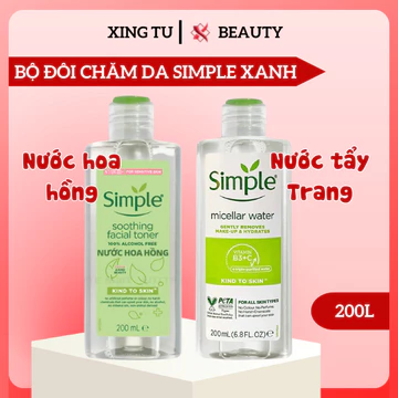 Combo Nước Tẩy Trang Simple, Toner Simple, Nước Hoa Hồng Simple cho da nhạy cảm 200ml dưỡng da dịu nhẹ -Xingtu Beauty