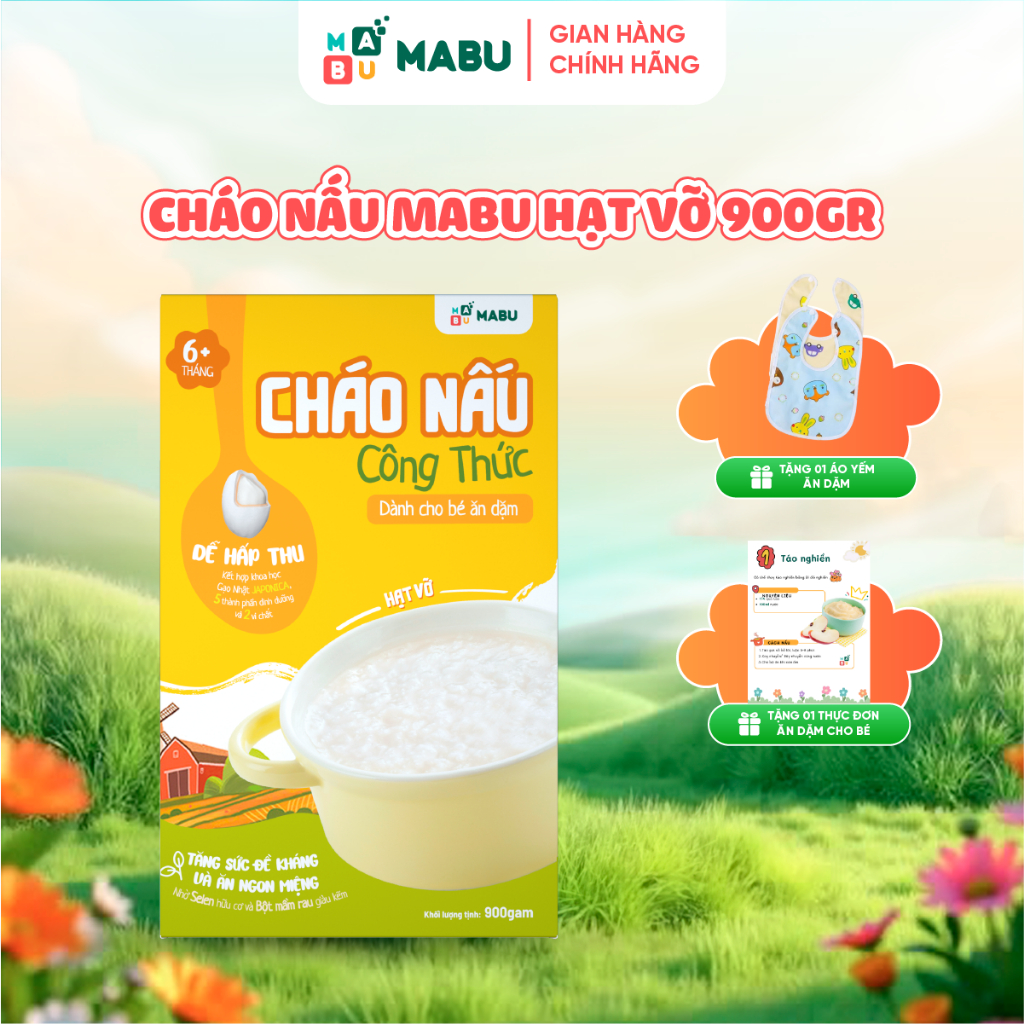 Ảnh Cháo nấu Mabu hạt vỡ 900gr Công Thức Khoa Học Vượt Trội Cho Bé từ 8th tuổi ăn dặm dinh dưỡng 1