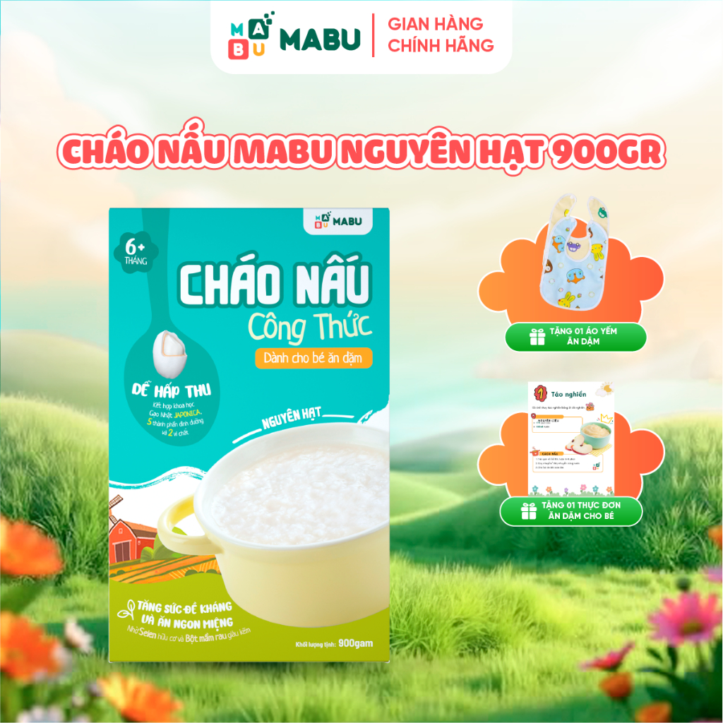 Ảnh Cháo nấu Mabu nguyên hạt 900gr Công Thức Khoa Học Vượt Trội Cho Bé từ 11th tuổi ăn dặm dinh dưỡng 1