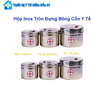 Hộp Inox Tròn Đựng Bông Cồn Y Tế Các Cỡ To Nhỏ Trung