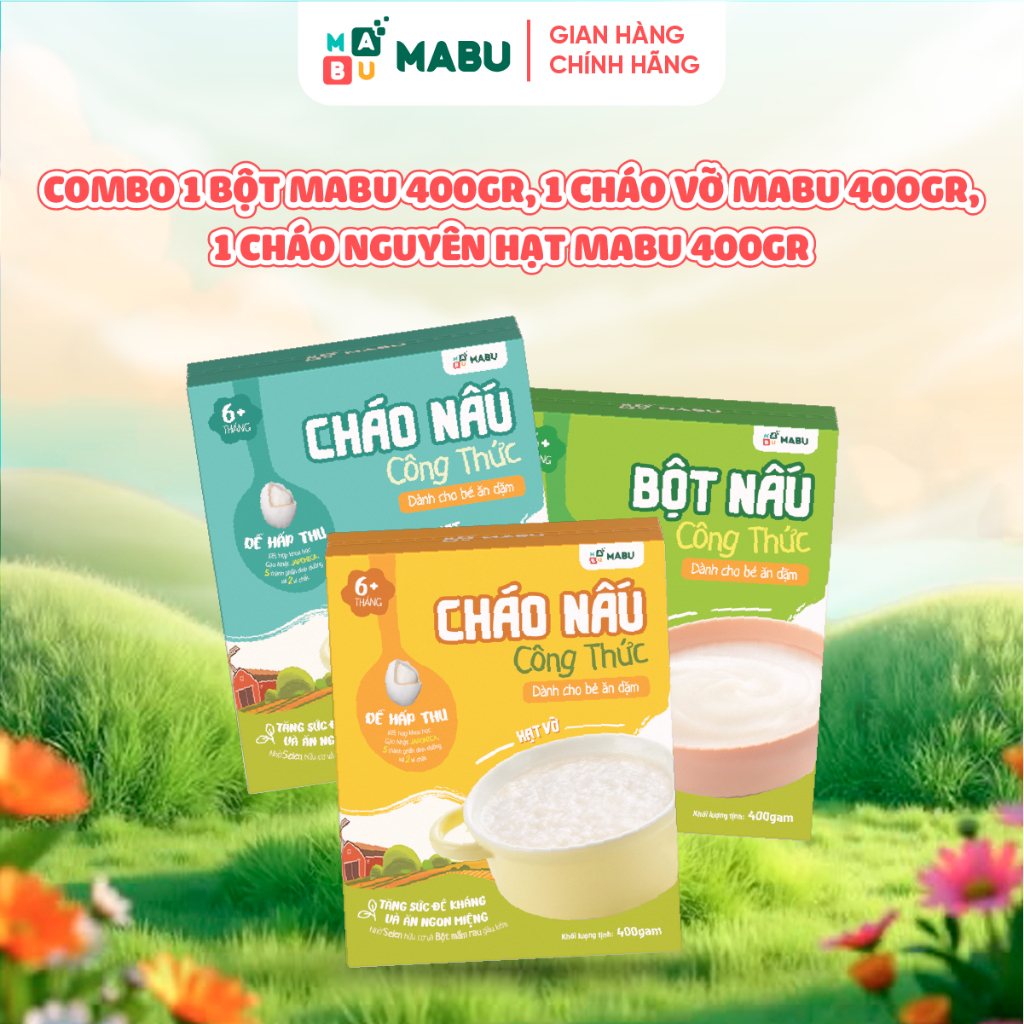 Ảnh Combo ĂN DẶM DINH DƯỠNG HOÀN HẢO (Gồm 1 Bột Mabu 400gr, 1 Cháo vỡ Mabu 400gr, 1 Cháo nguyên hạt Mabu 400gr) 1