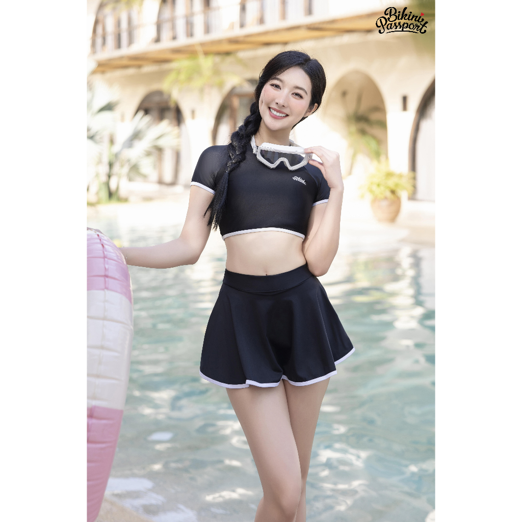 Ảnh Đồ bơi NỮ BIKINI PASSPORT Hai mảnh LC dạng váy, áo tay ngắn có logo - màu Đen - BS1012_BL 4
