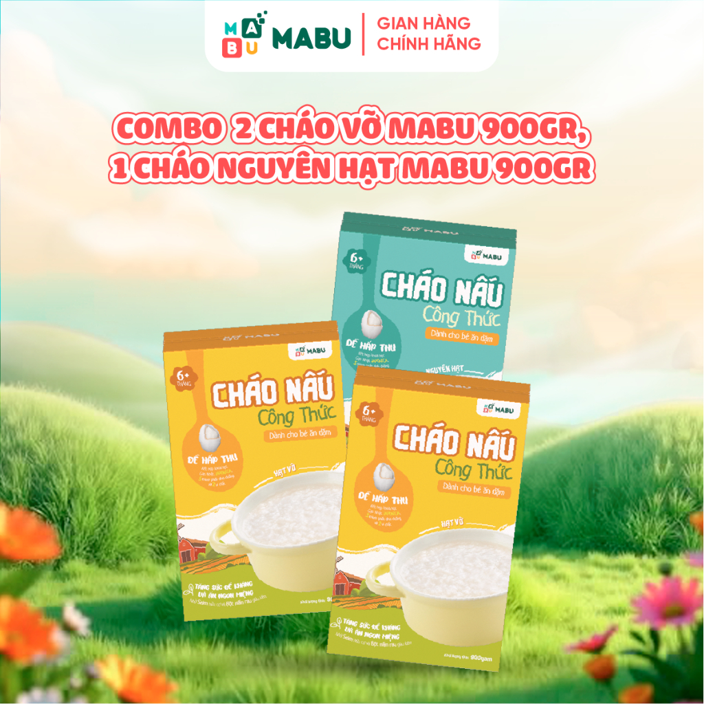 Ảnh Combo ăn dặm Mabu cho bé tháng 8-10th(2cháo vỡ 900g+1cháo nguyên 900g) dinh dưỡng,khoa học,vượt trội 1