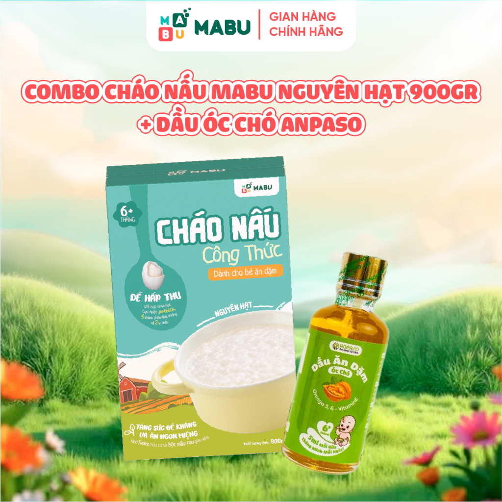 Ảnh Combo Cháo Nấu Nguyên Hạt Công Thức Mabu và Dầu Óc Chó Anpaso – Hỗ Trợ Phát Triển Trí Não Cho Bé Ăn Dặm Từ 10 tháng tuôi 2