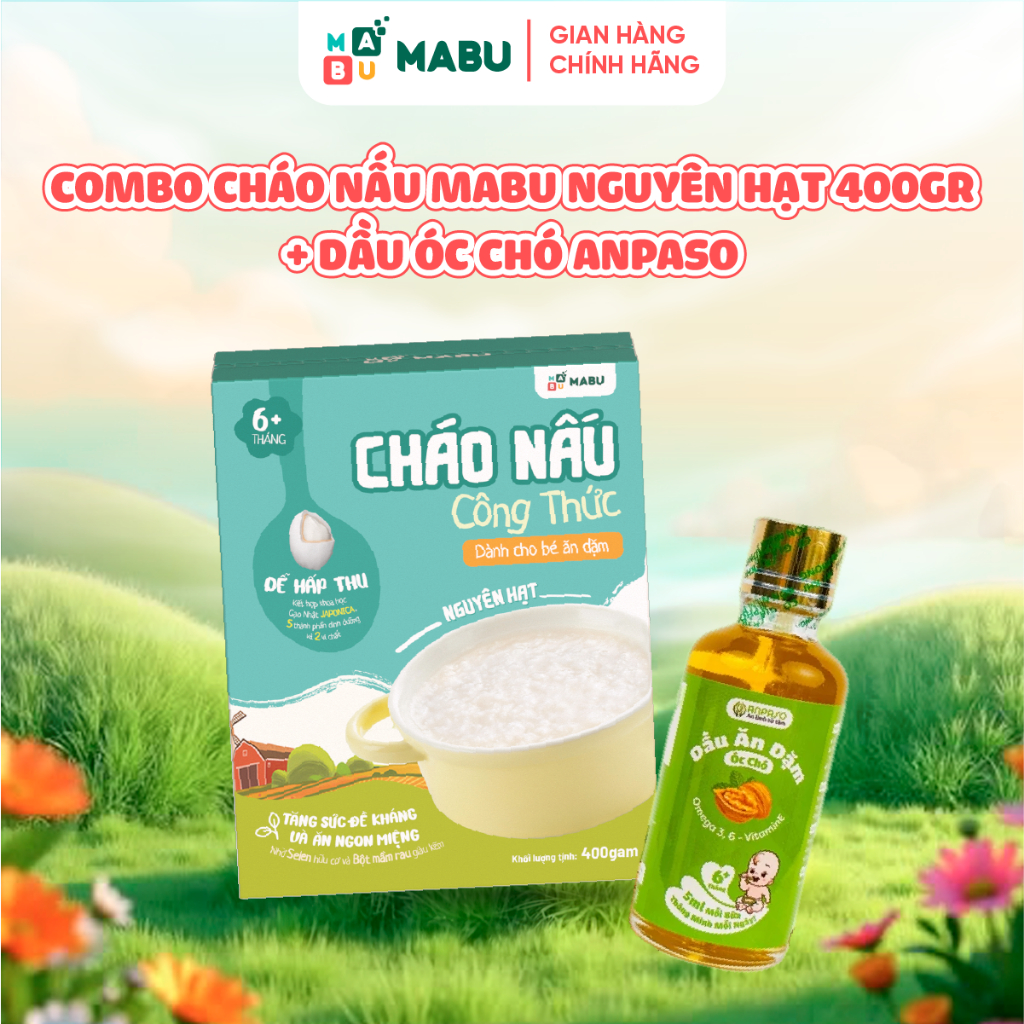 Ảnh Combo Cháo Nấu Nguyên Hạt Công Thức Mabu và Dầu Óc Chó Anpaso – Hỗ Trợ Phát Triển Trí Não Cho Bé Ăn Dặm Từ 10 tháng tuôi 1