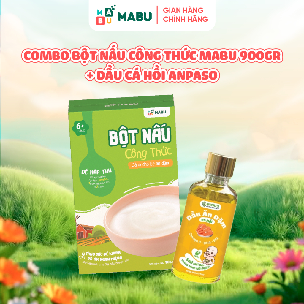 Ảnh Combo Bột Công Thức Mabu và Dầu Cá Hồi Anpaso – Bổ Sung DHA Tự Nhiên Cho Trí Não cho bé ăn dặm từ 6 tháng tuổi 2