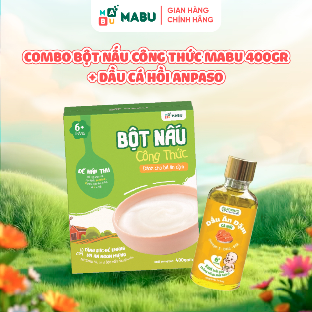 Ảnh Combo Bột Công Thức Mabu và Dầu Cá Hồi Anpaso – Bổ Sung DHA Tự Nhiên Cho Trí Não cho bé ăn dặm từ 6 tháng tuổi 1