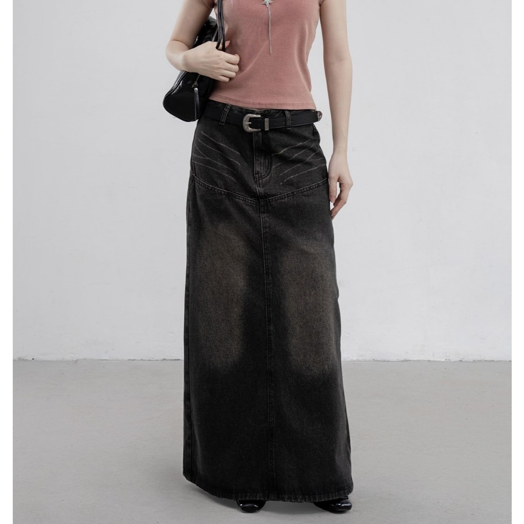Ảnh Chân váy jeans dáng dài cạp thấp chất xịn dày dặn không xù MC21.studios v4106 2