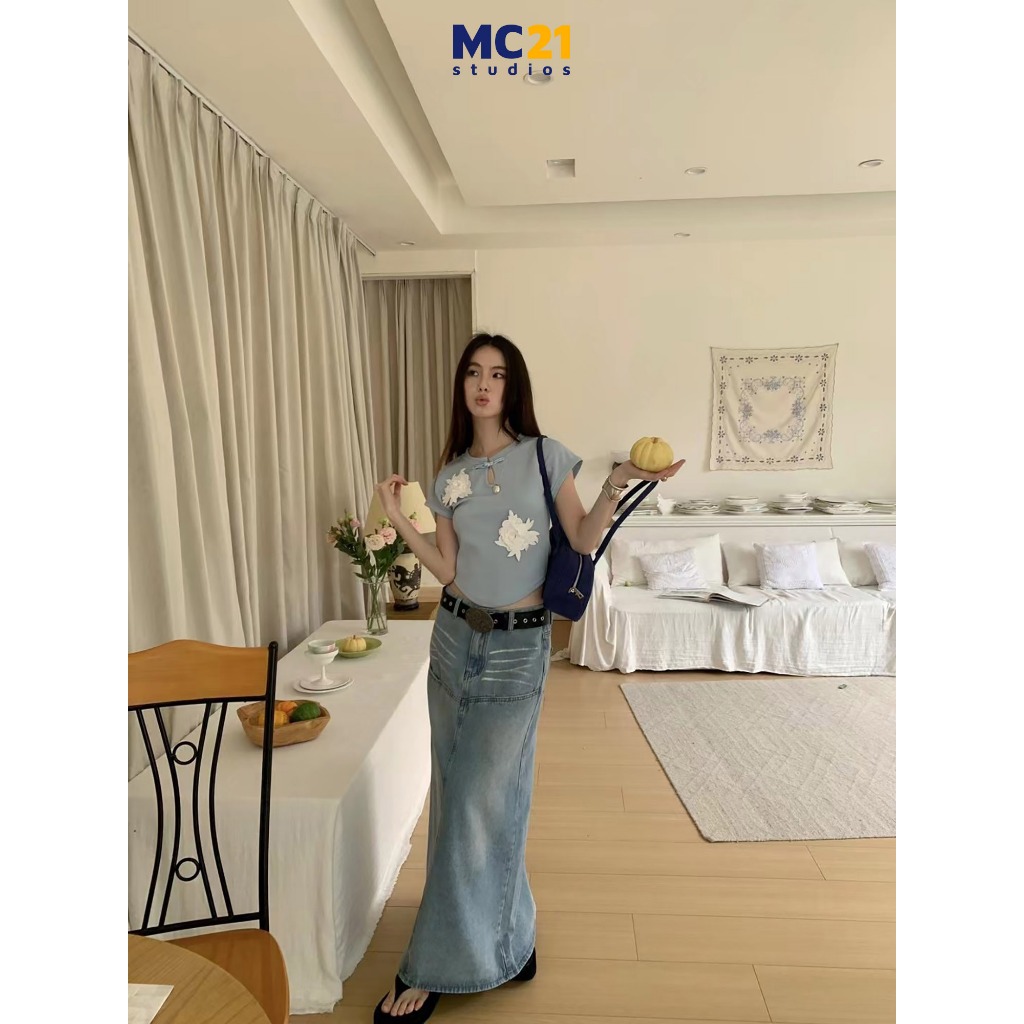Ảnh Chân váy jeans dáng dài cạp thấp chất xịn dày dặn không xù MC21.studios v4106 4