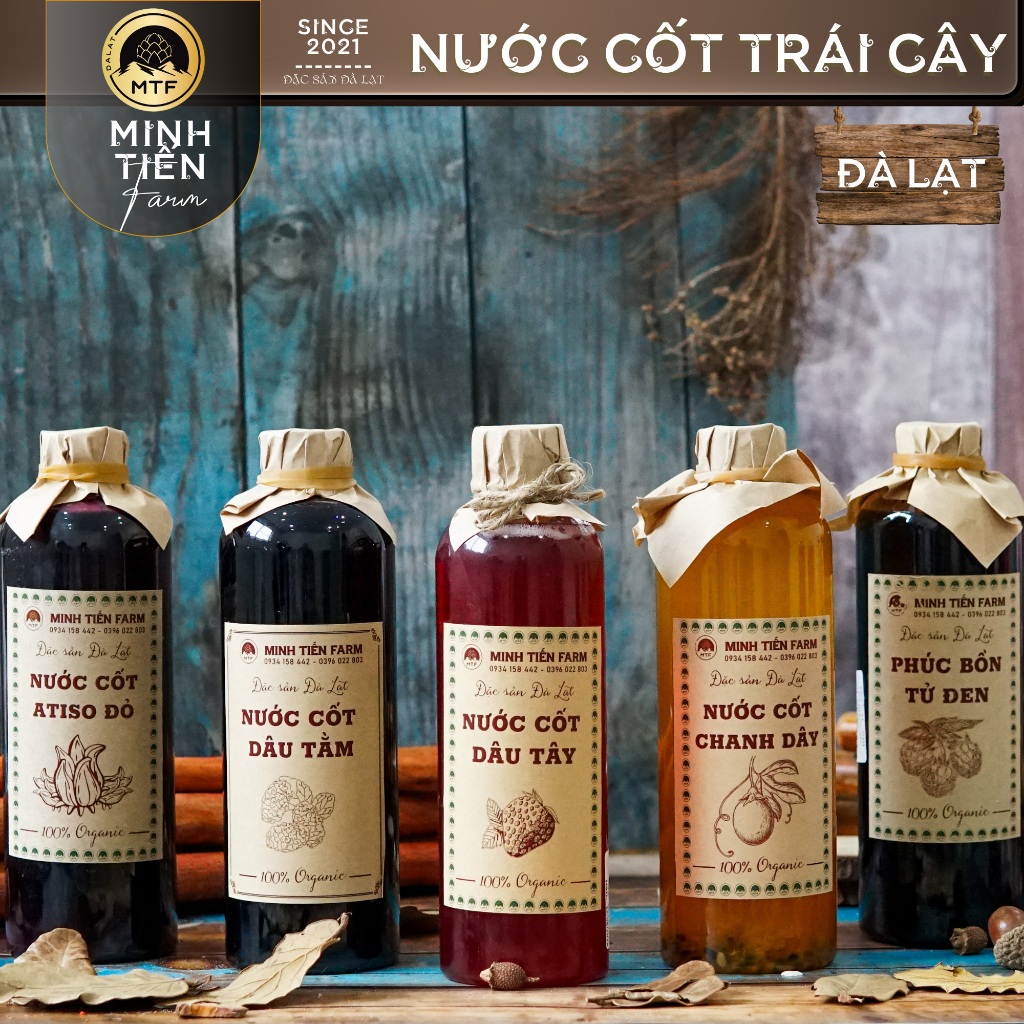 Nước cốt dâu tây, dâu tằm, chanh dây, atiso đỏ đậm đặc chai 500ml - Minh Tiến Farm - Đặc sản Đà Lạt