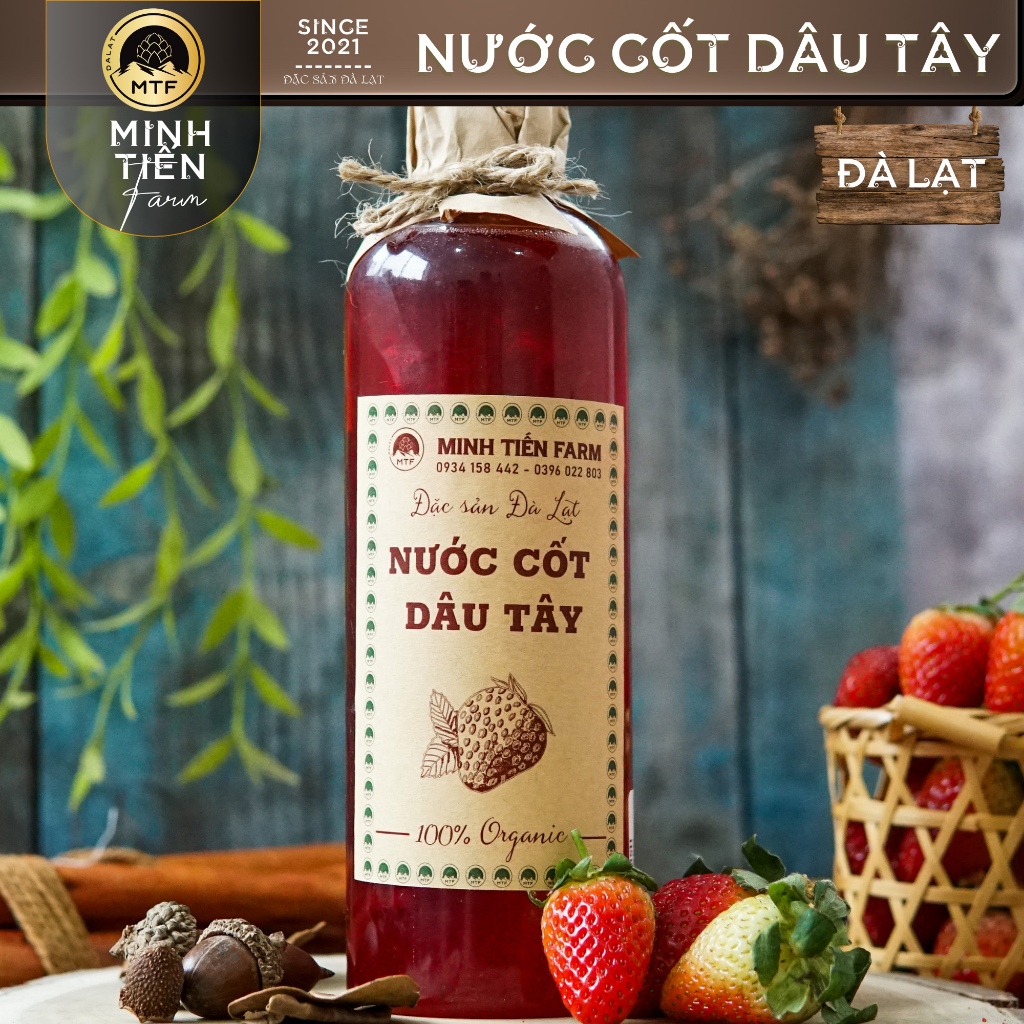 Nước cốt dâu tây, dâu tằm, chanh dây, atiso đỏ đậm đặc chai 500ml - Minh Tiến Farm - Đặc sản Đà Lạt