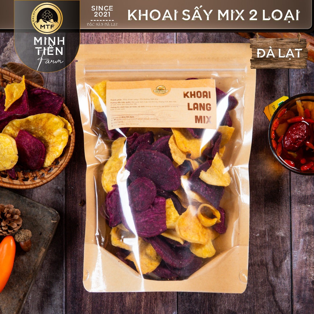 Khoai lang vàng, tím sấy mật ong mix 2 loại - Minh Tiến Farm - Đặc sản Đà Lạt