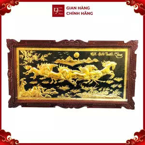 Tranh Đồng Mã Đáo Thành Công, Mạ Vàng 24K , Khung Gỗ Gụ ( 107x197cm ) - Cửu Diệu Thiên - MD022