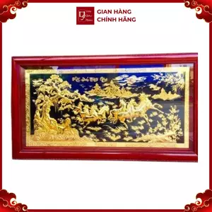 Tranh Đồng Mã Đáo Thành Công, Mạ Vàng 24K , Khung Gỗ Hương ( 127x231cm ) - Cửu Diệu Thiên - MD023