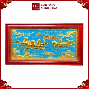 Tranh Đồng Mã Đáo Thành Công, Mạ Vàng 24K , Khung Gỗ Hương ( 107x197cm ) - Cửu Diệu Thiên - MD024