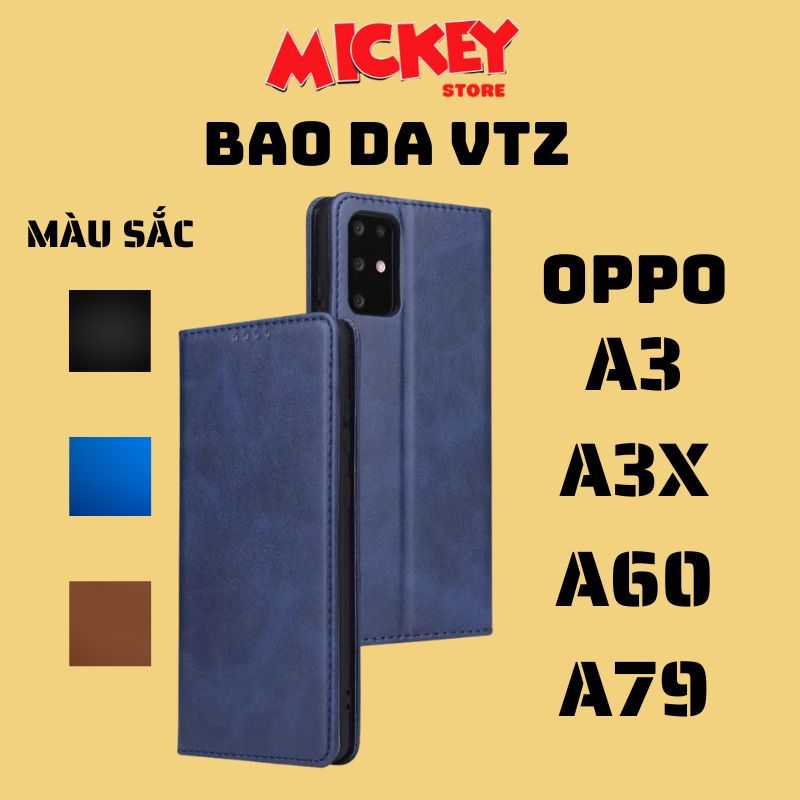 Bao da gập 2 mặt dành cho OPPO A3 A3X A60 A79 chính hãng VTZ có ngăn đựng thẻ ATM tiện lợi
