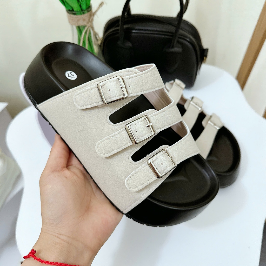 Dép Nữ 3 Quai Ngang Có Khuy Cài Sandal Đi Biển Cao Cấp Phong Cách Đơn Giản Đế Dày Trống Trơn Trượt - Tiệm Nhà jerystore