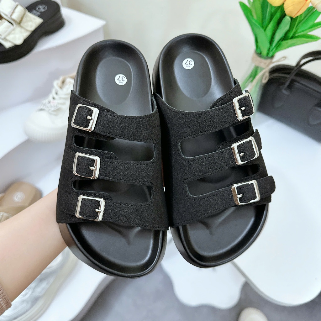 Dép Nữ 3 Quai Ngang Có Khuy Cài Sandal Đi Biển Cao Cấp Phong Cách Đơn Giản Đế Dày Trống Trơn Trượt - Tiệm Nhà jerystore