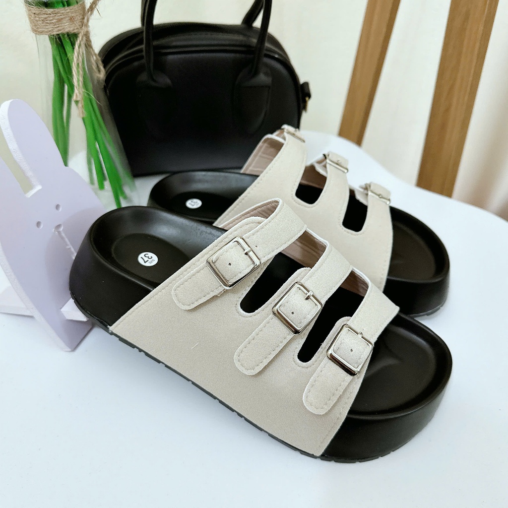 Dép Nữ 3 Quai Ngang Có Khuy Cài Sandal Đi Biển Cao Cấp Phong Cách Đơn Giản Đế Dày Trống Trơn Trượt - Tiệm Nhà jerystore