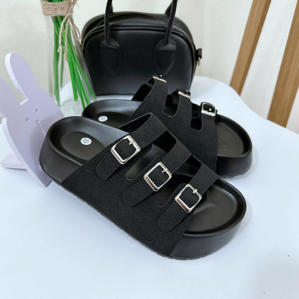 Dép Nữ 3 Quai Ngang Có Khuy Cài Sandal Đi Biển Cao Cấp Phong Cách Đơn Giản Đế Dày Trống Trơn Trượt - Tiệm Nhà jerystore